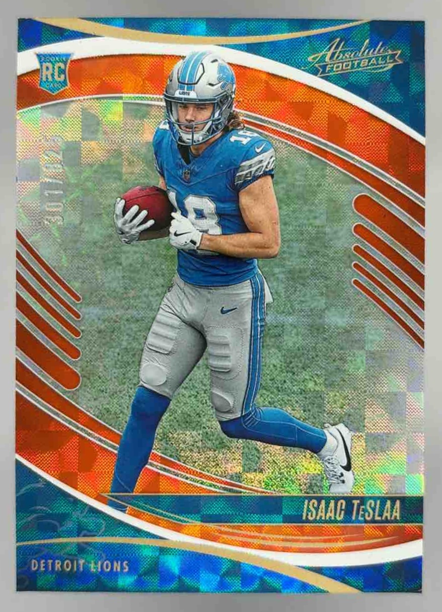 Card image for 2025 Panini Absolute Isaac TeSlaa Rookies Orange Mosaic /825 #127 RC Lions