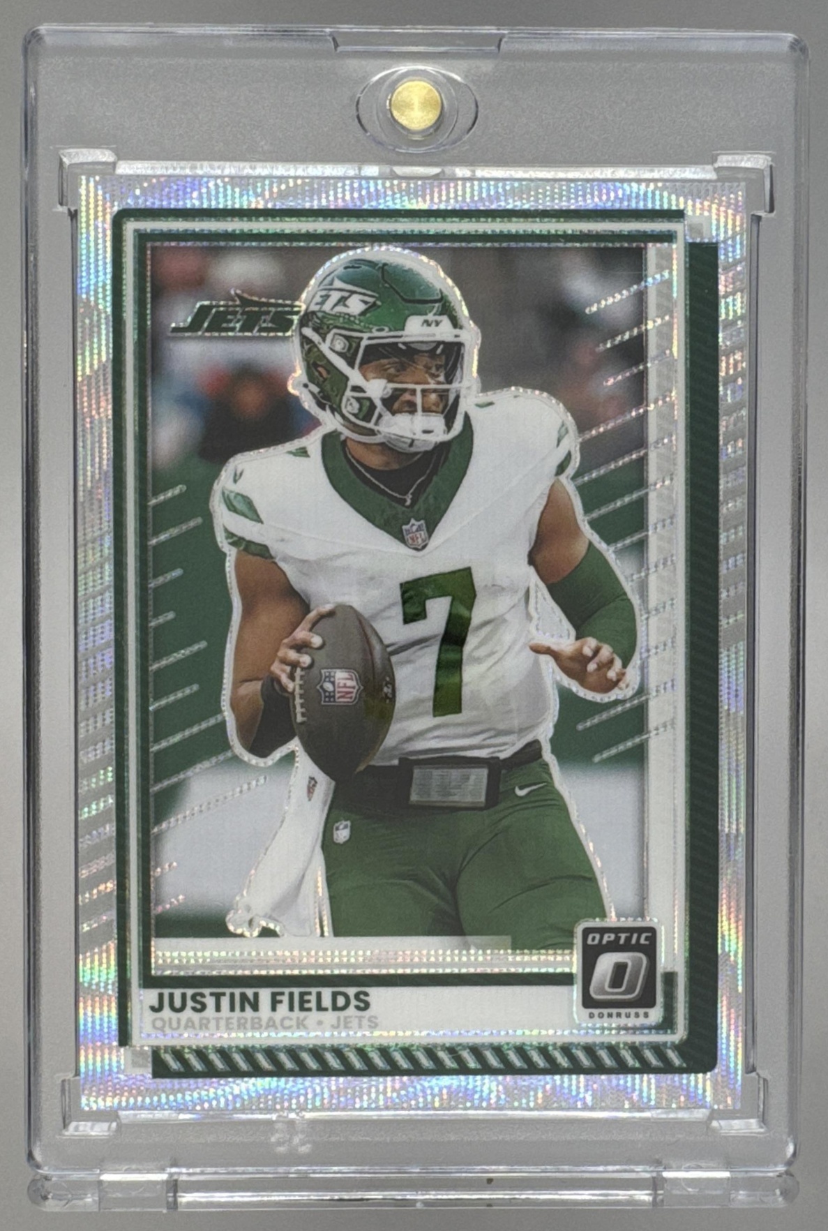 Card image for 2025 Panini Donruss Optic Justin Fields Wave Prizm /300 #167 Jets