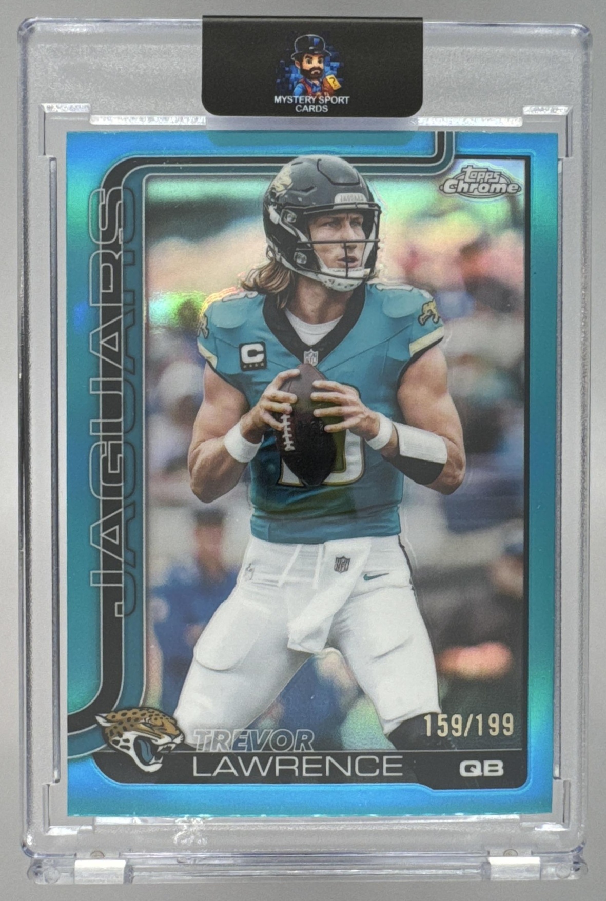 Card image for 2025 Topps Chrome Trevor Lawrence Aqua Refractor /199 #138 Jaguars