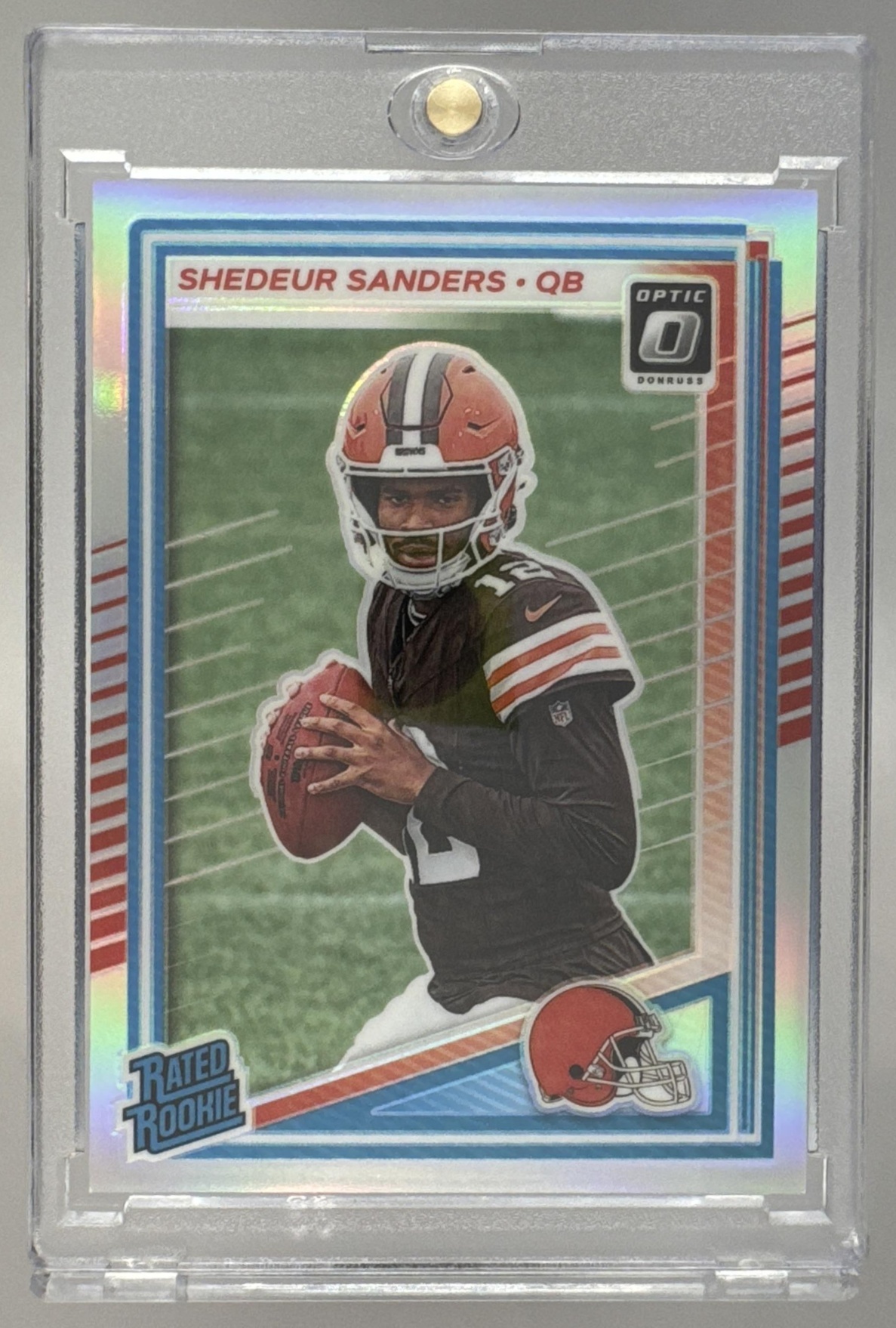 Card image for 2025 Panini Donruss Optic Shedeur Sanders Rated Rookie Holo Prizm #203 Browns
