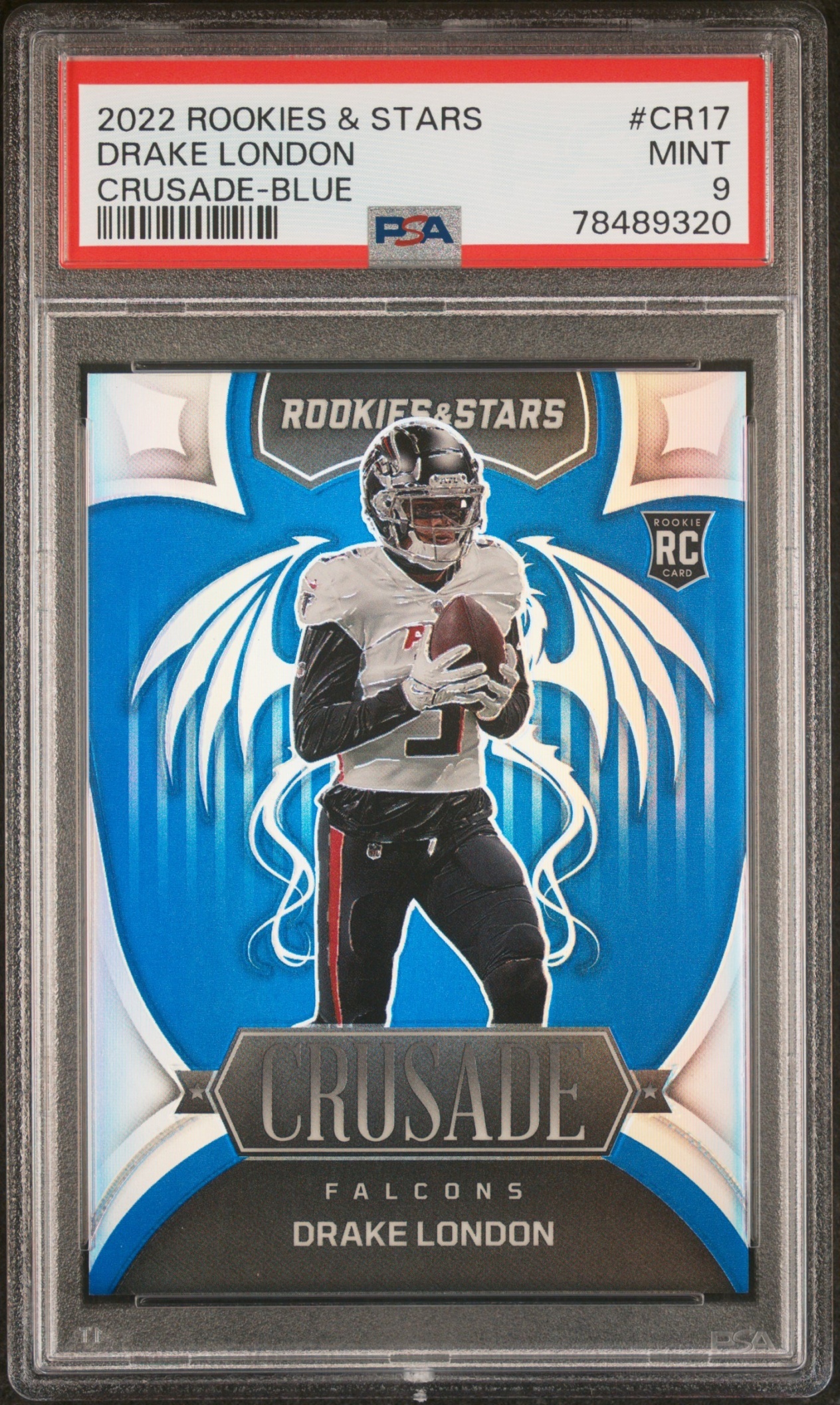 Card image for 2022 Panini Rookies & Stars Drake London Crusade Blue /50 #CR-17 RC Falcons