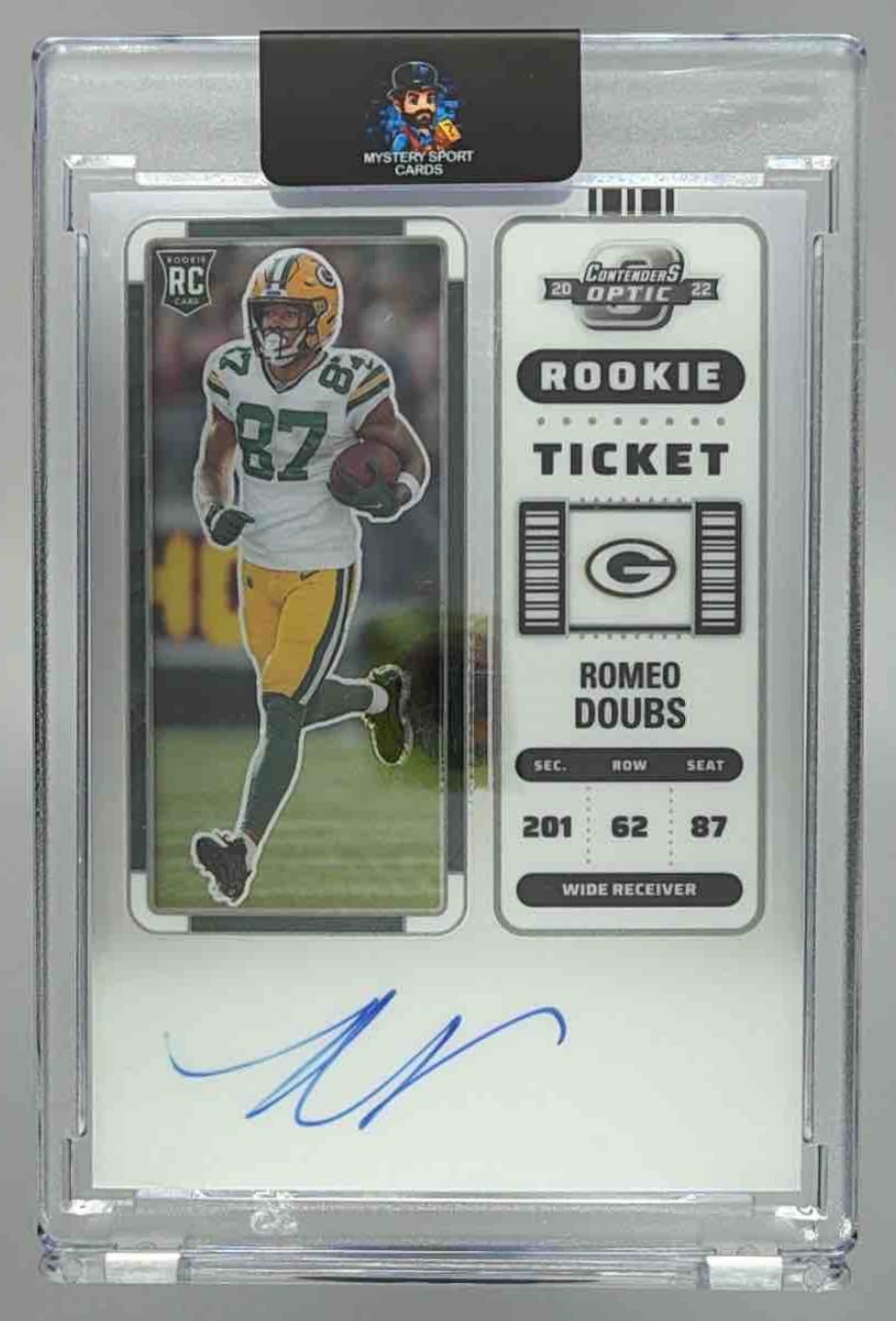 Card image for 2022 Panini Contenders Optic Romeo Doubs #132b Rookie Ticket RPS Auto RC VAR Packers