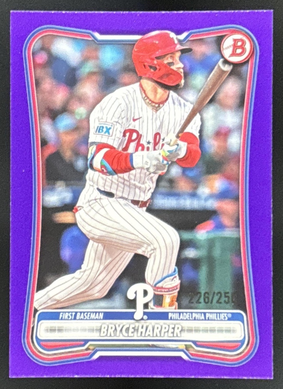 Card image for Bryce Harper 2026 Bowman Purple Border /250 Philadelphia Phillies