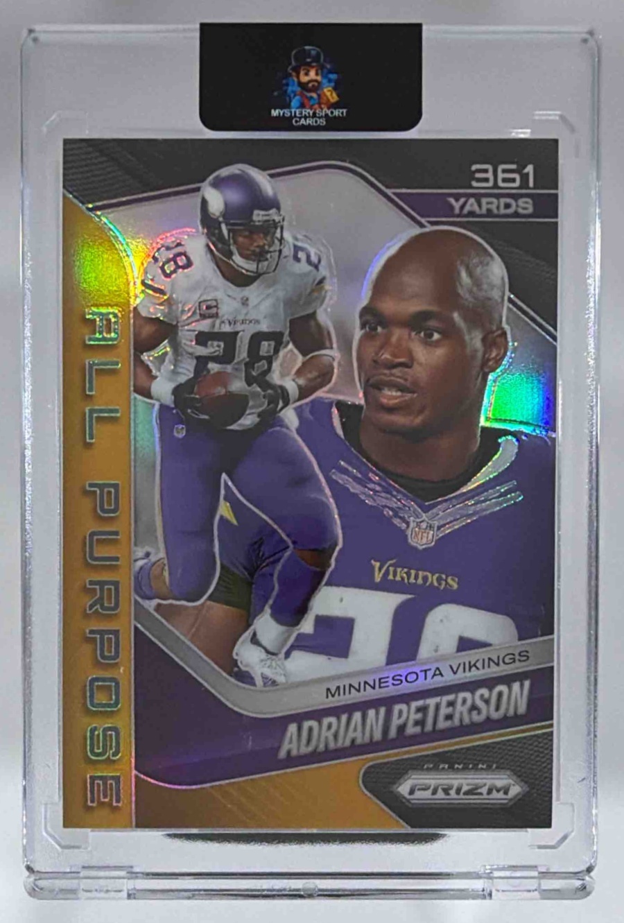 Card image for 2025 Panini Prizm Adrian Peterson All Purpose Gold /10 #15 Vikings