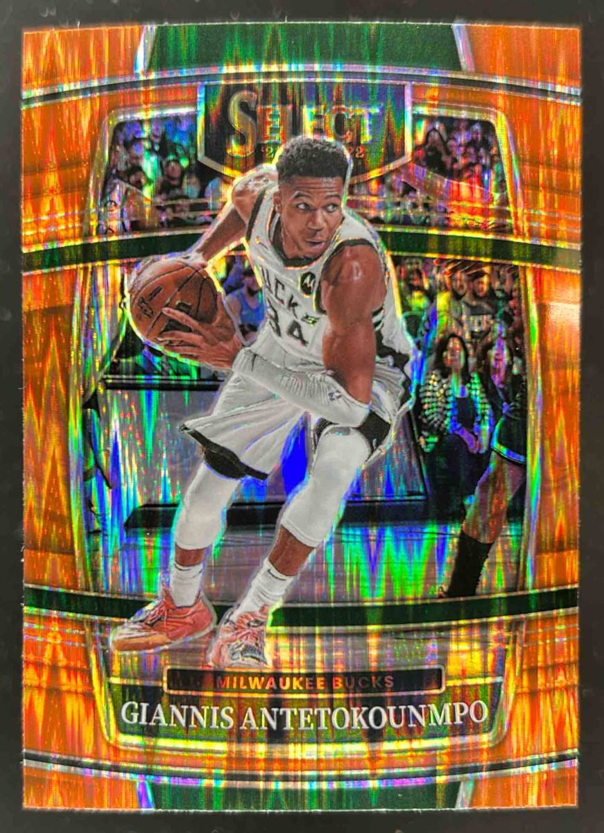 Card image for 2021-22 Panini Select Giannis Antetokounmpo Orange Flash Prizms #35 Concourse
