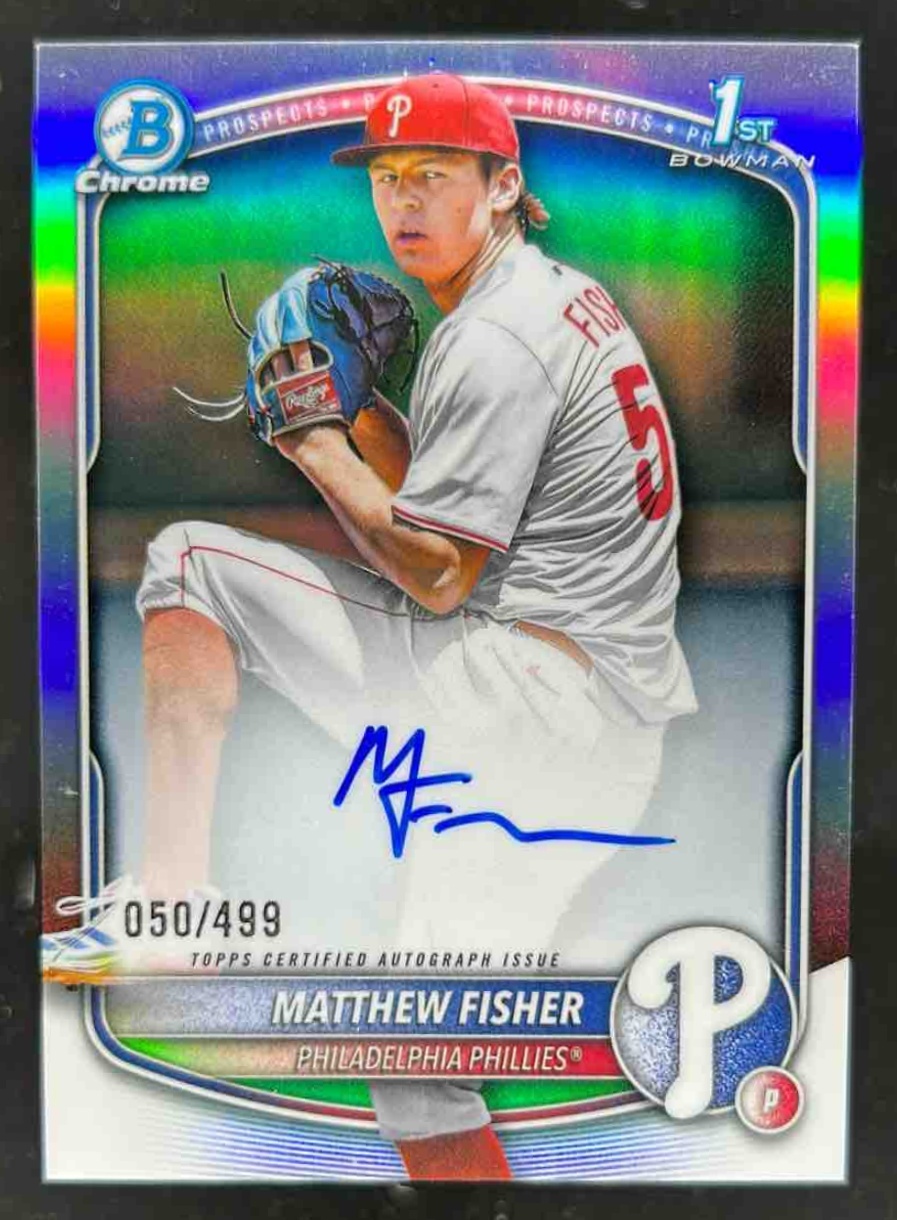 Card image for Matthew Fisher 2025 Bowman Draft Chrome Prospect Auto Refractor /499