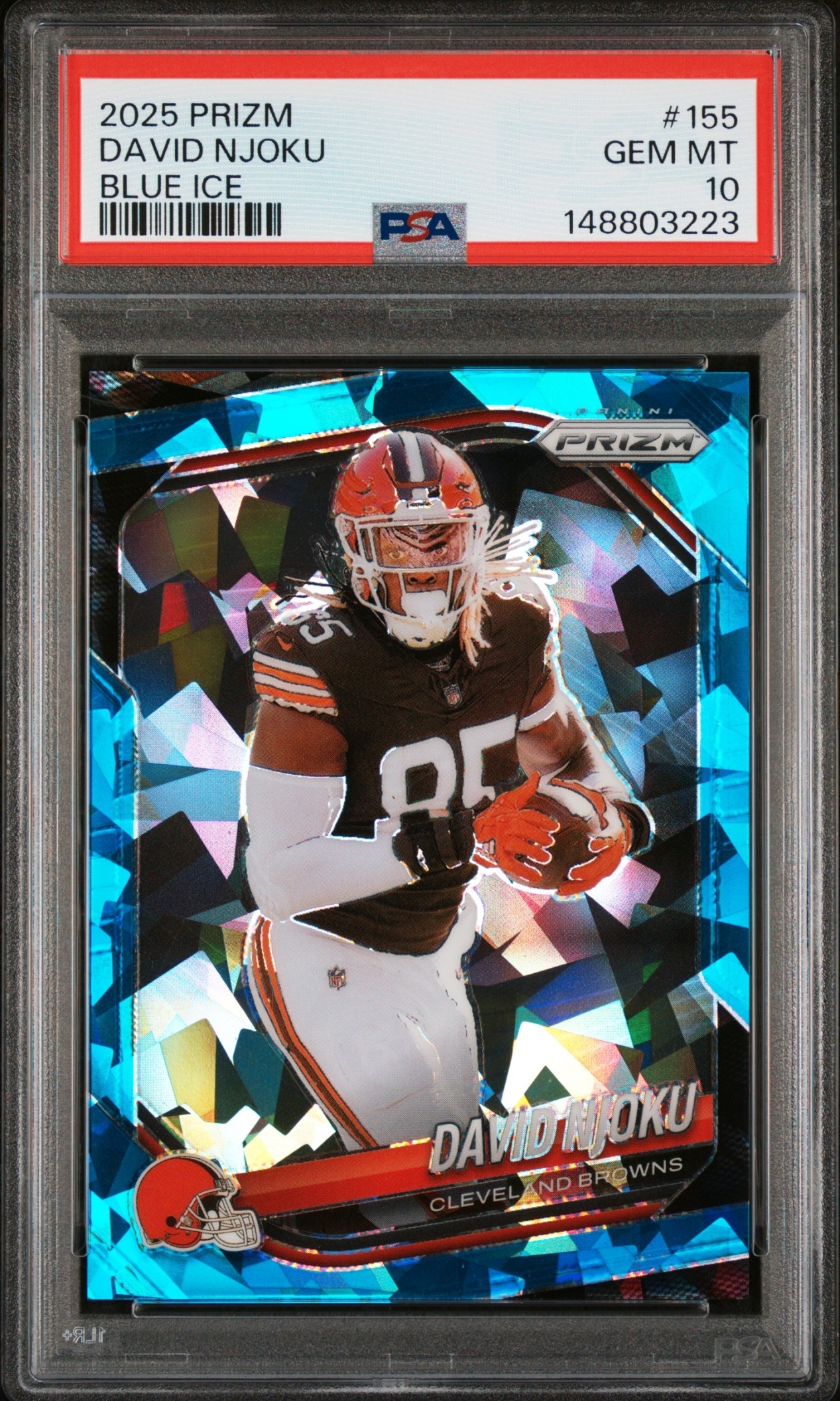 Card image for 2025 Panini Football Prizm David Njoku Blue Ice /99 #155 Cleveland Browns