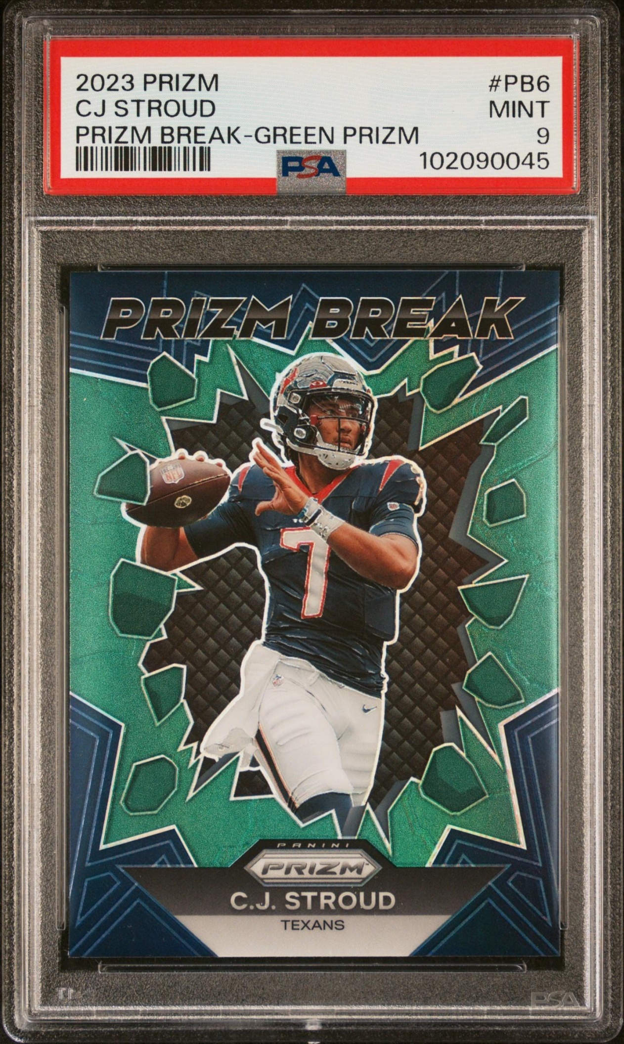 Card image for 2023 Panini Prizm C.J. Stroud Break Prizms Green #PB-6 RC Texans