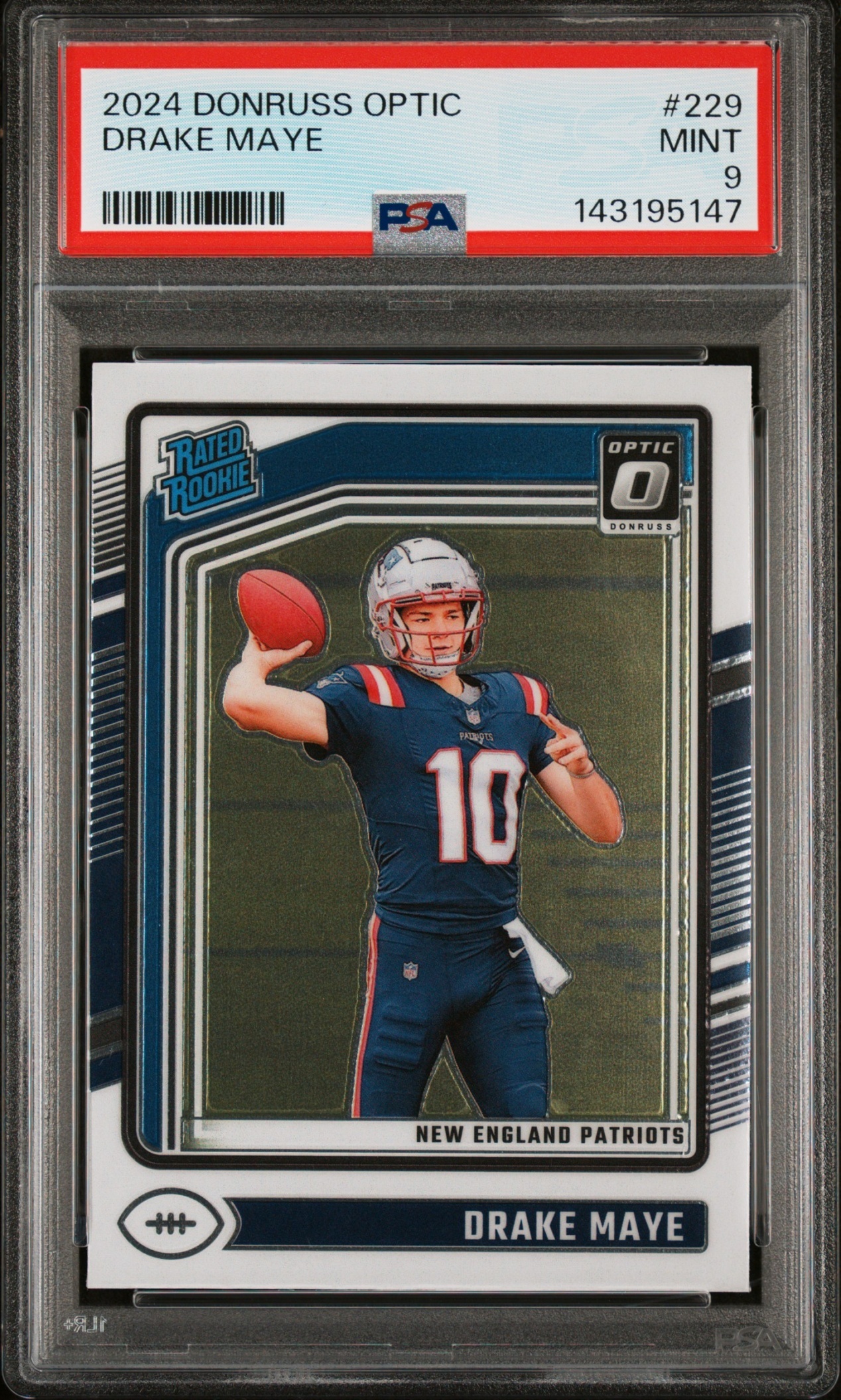 Card image for 2024 Panini Donruss Optic Drake Maye #229 Rated Rookie Patriots