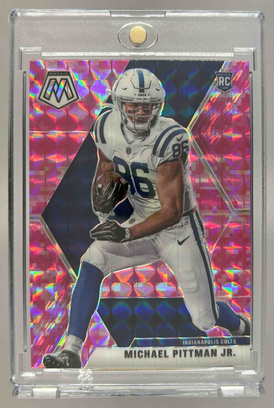 Card image for 2020 Panini Mosaic Michael Pittman Jr. Prizm Camo Pink #214 RC Colts