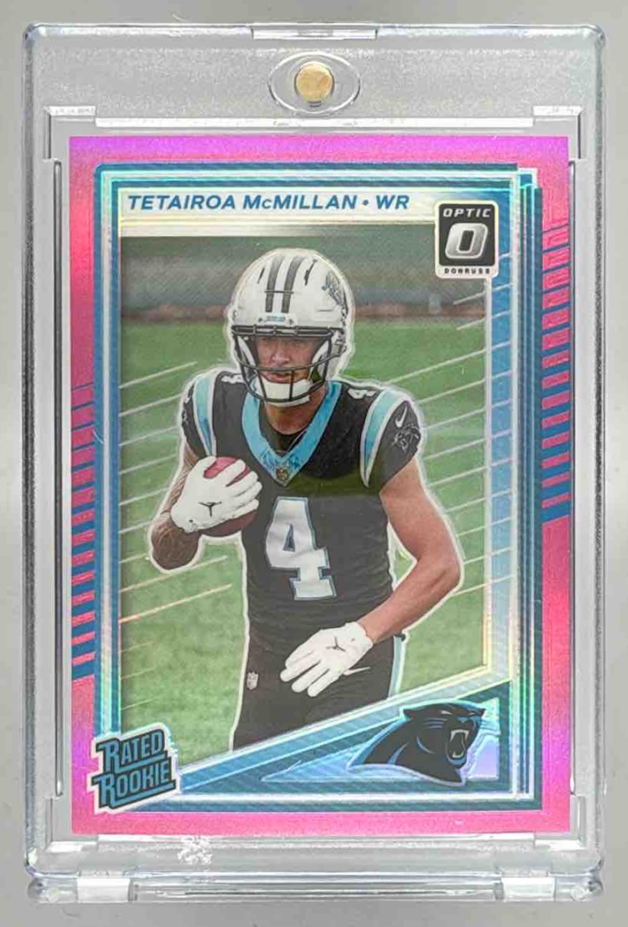 Card image for 2025 Panini Donruss Tetairoa McMillan Optic Rated Rookie Preview Pink #314 RC Panthers