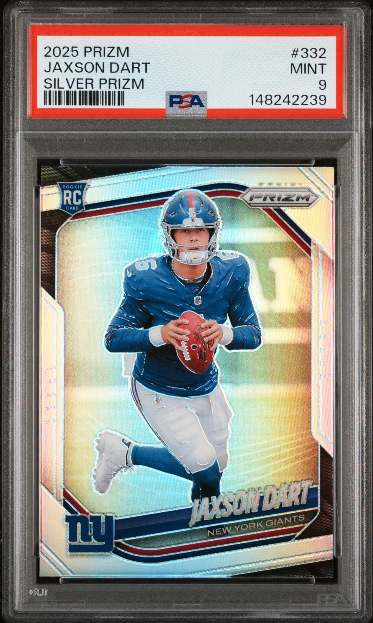 Card image for 2025 Panini Football Prizm Jaxson Dart Silver #332 RC New York Giants