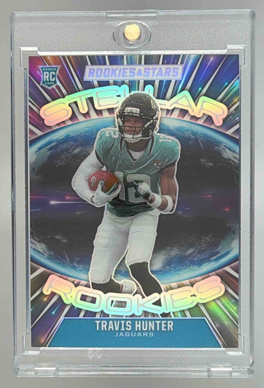 Card image for 2025 Panini Rookies & Stars Travis Hunter Stellar White /149 #2 RC Jaguars