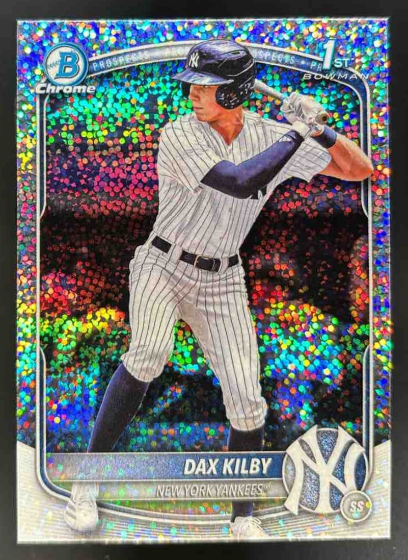 Card image for 2025 Bowman Draft Dax Kilby Chrome Sparkle Refractor #BDC-146 Yankees