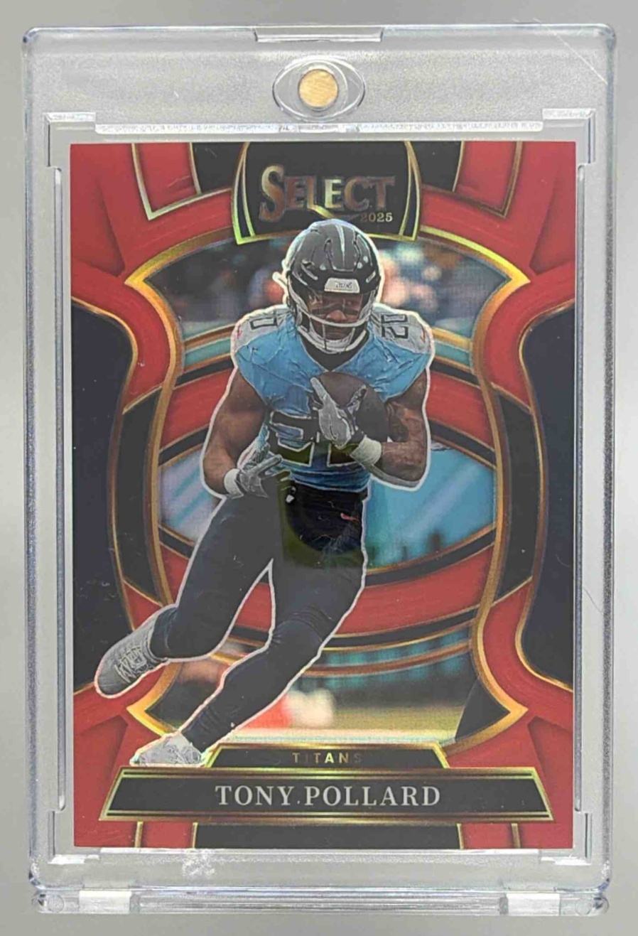 Card image for 2025 Panini Select Tony Pollard Concourse Red Prizm /99 #25 Titans