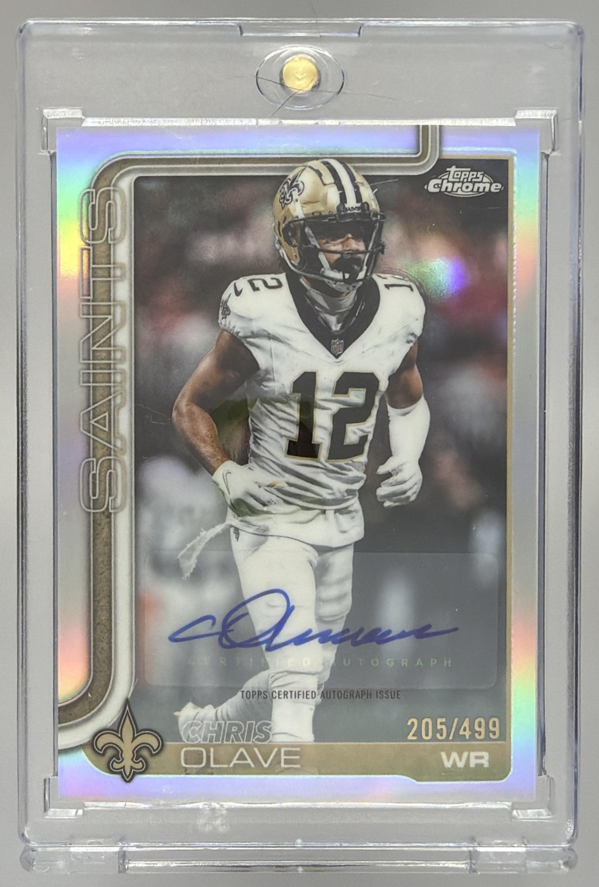 Card image for 2025 Topps Chrome Chris Olave Auto Refractor /499 #BA-CO Saints