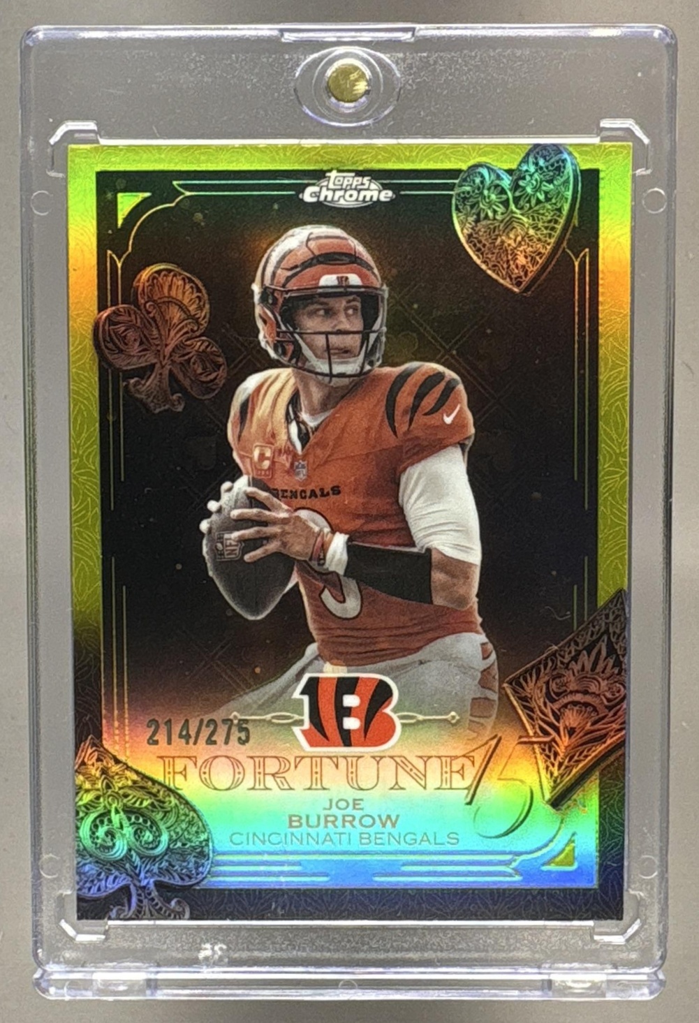2025 TOPPS CHROME JOE BURROW #F15-5 FORTUNE 15 YELLOW REFRACTOR 214/275 BENGALS