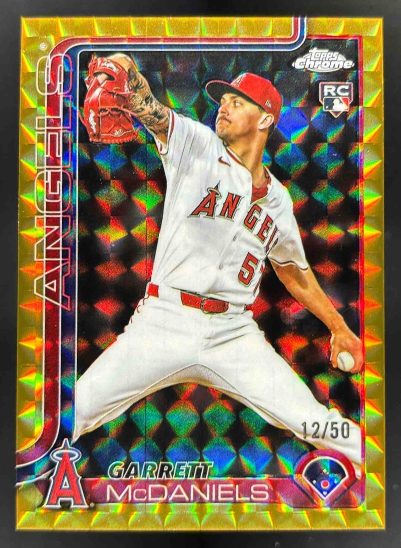 Card image for 2025 Topps Chrome Update Garrett McDaniels Gold Geometric Refractor /50 RC