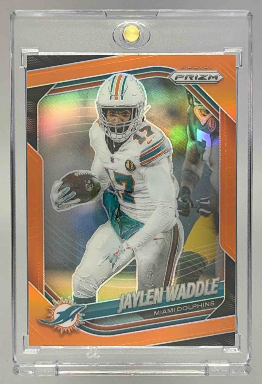 Card image for 2025 Panini Football Prizm Jaylen Waddle Orange /249 #172 Miami Dolphins