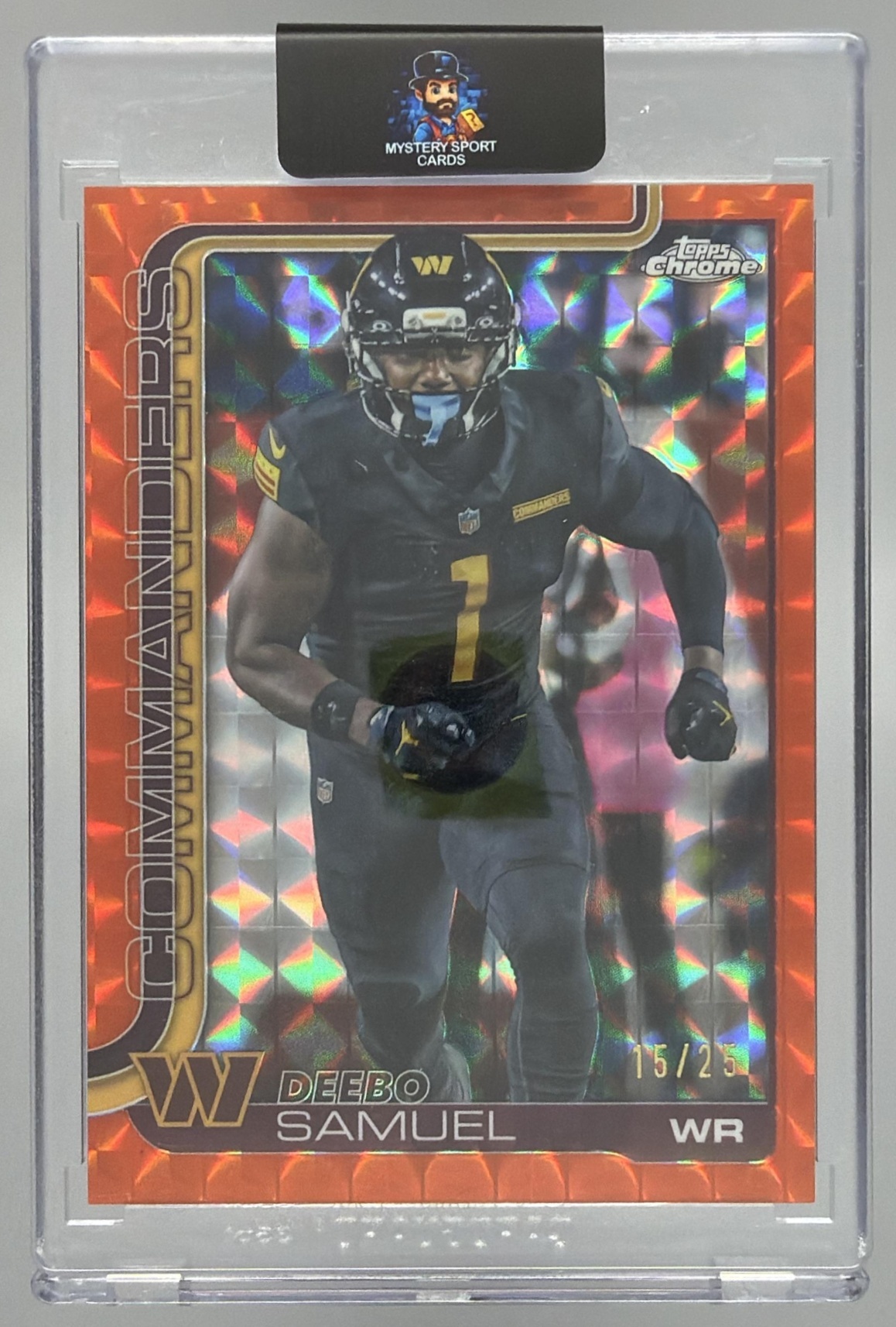 Card image for 2025 Topps Chrome Deebo Samuel Orange Refractor /25 #294 Commanders