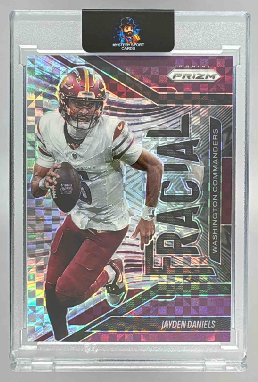 Card image for 2025 Panini Prizm Jayden Daniels Fractal Purple Power /49 #1 Commanders