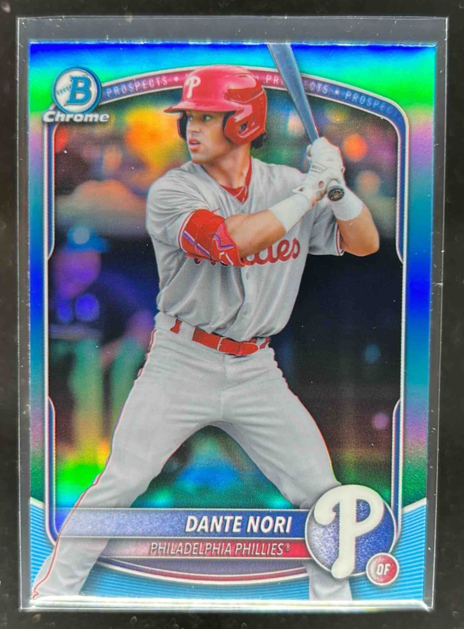 Card image for Dante Nori 2025 Bowman Draft Chrome Sky Blue Refractor
