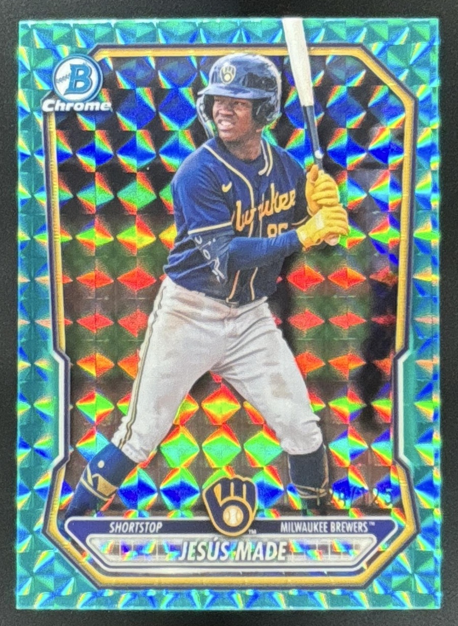Card image for 2026 Bowman Jesus Made Chrome Prospects Aqua Geometric Refractor /125