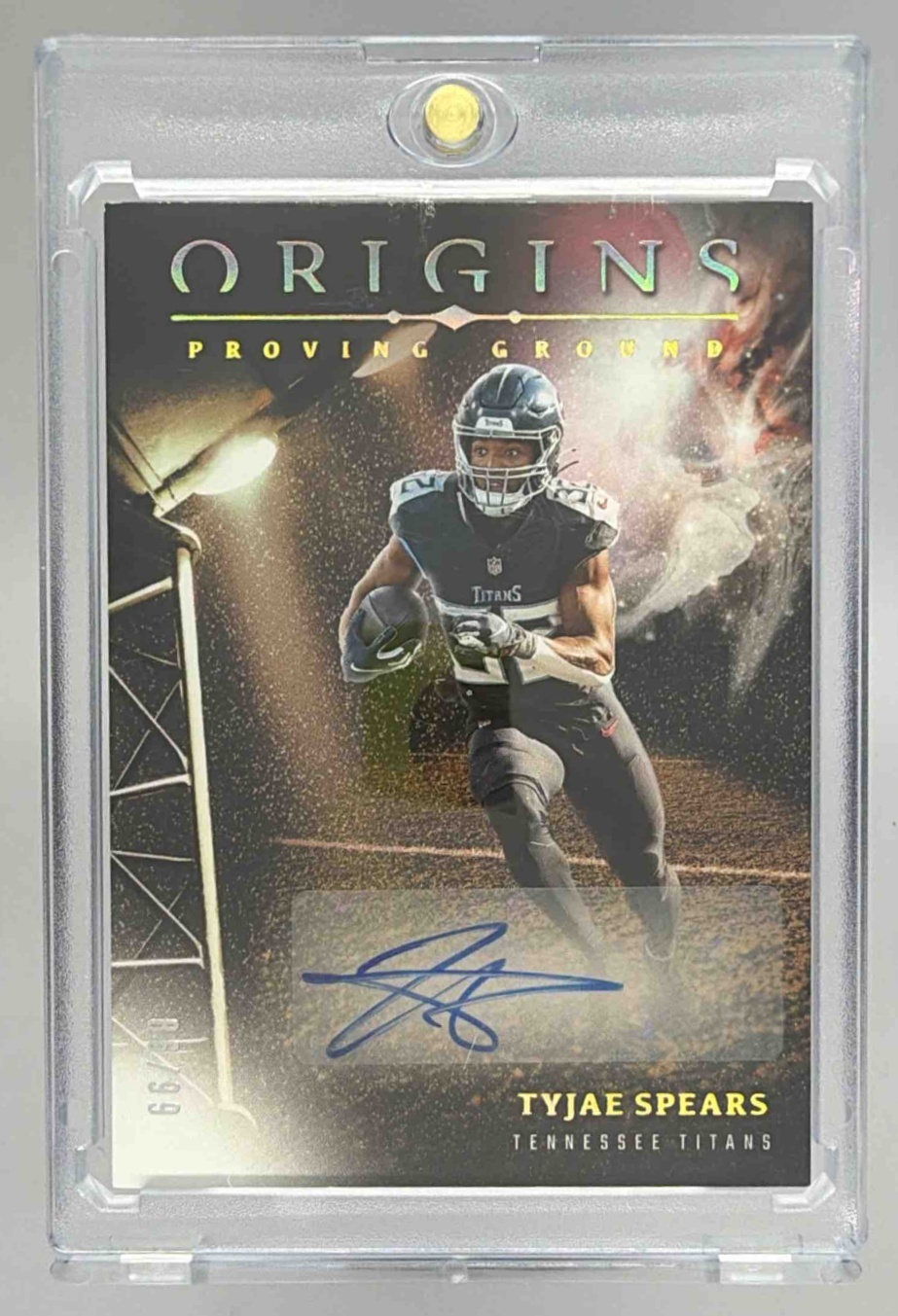 Card image for 2024 Panini Origins Tyjae Spears Proving Ground Signatures /99 #PGS-TSP Auto Titans