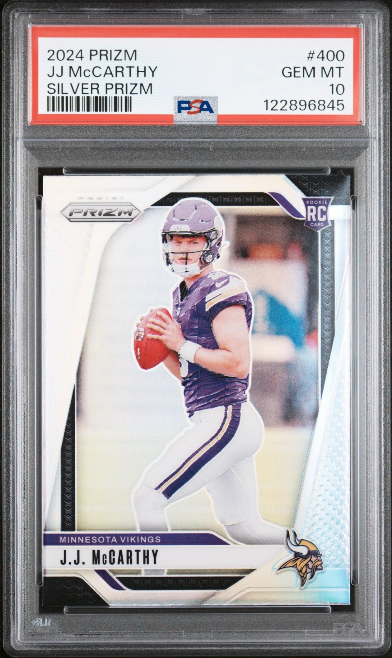 Card image for 2024 Panini Football Prizm J.J. McCarthy Silver #400 RC Minnesota Vikings