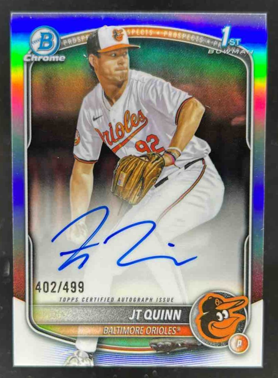 Card image for JT Quinn 2025 Bowman Draft Chrome Prospect Auto Refractor /499