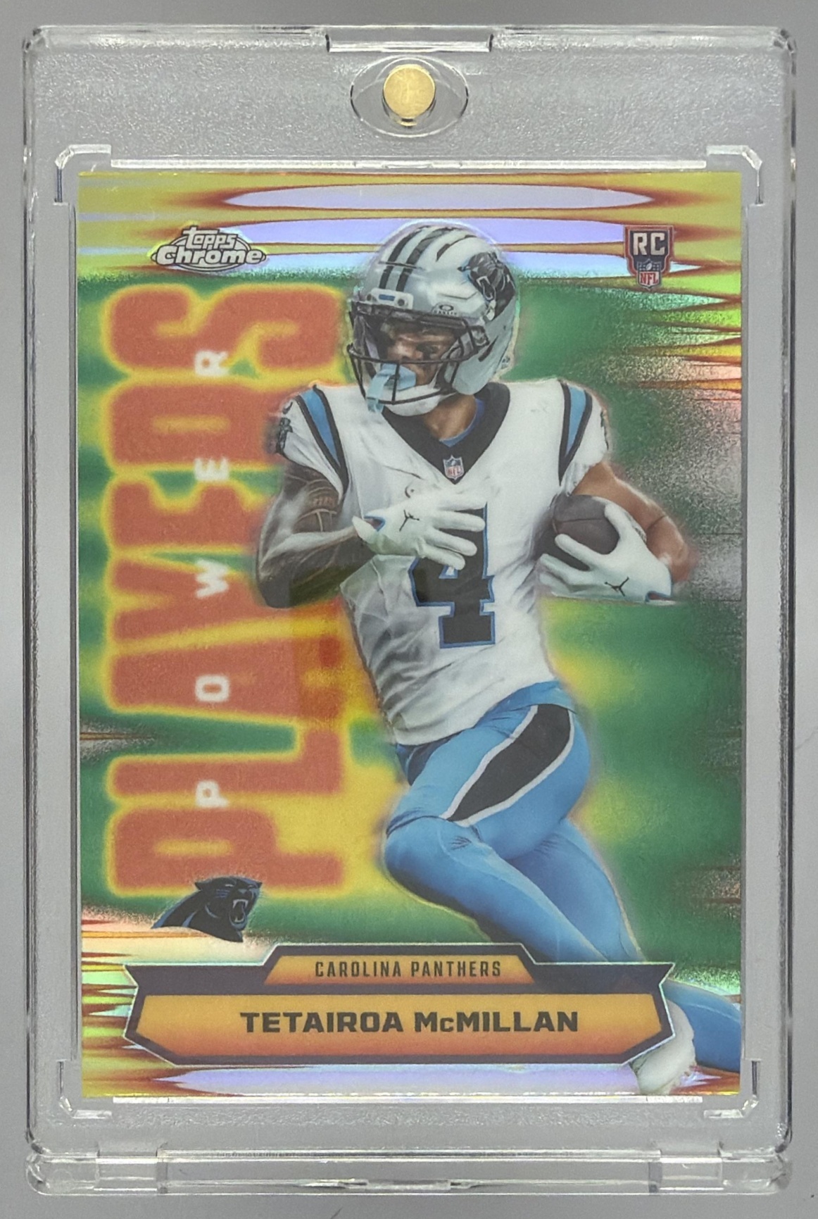 Card image for 2025 Topps Chrome Tetairoa McMillan Power Players Refractor #PP-28 RC Panthers