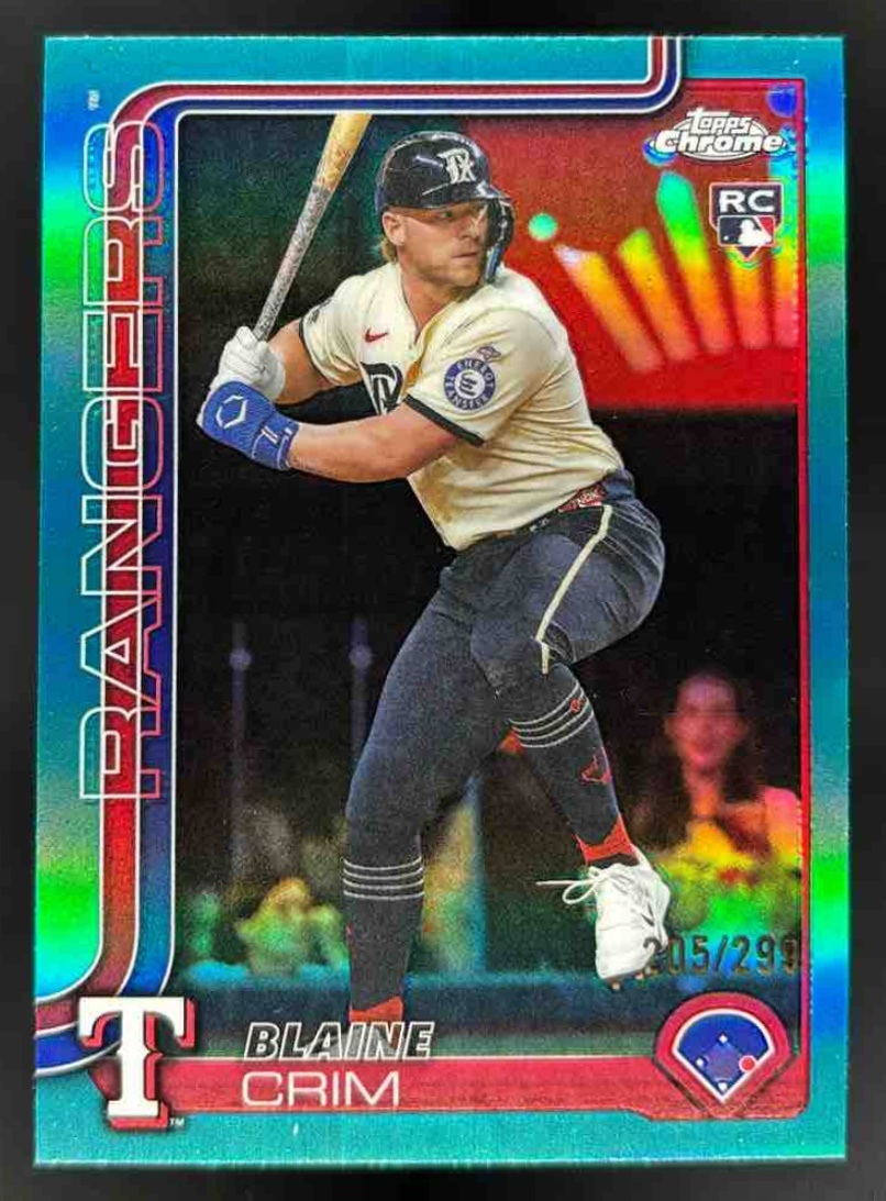 Card image for 2025 Topps Chrome Update Blaine Crim Teal Refractor /299 #USC83 RC Rangers