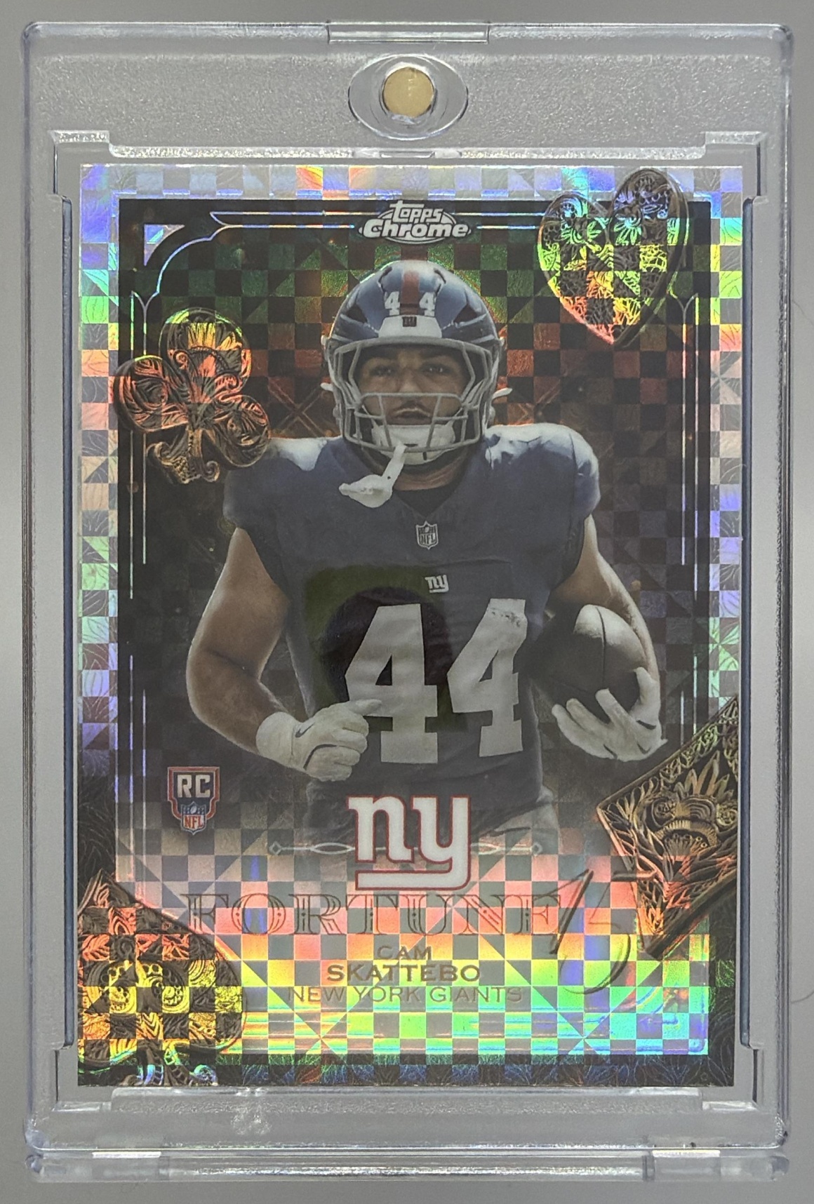Card image for 2025 Topps Football Chrome Cam Skattebo Fortune 15 #F15-27 RC New York Giants