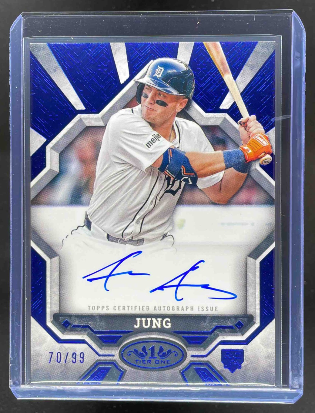 Card image for 2025 Topps Tier One Jace Jung Break Out Auto Blue Foil /99 #BOA-JJ RC