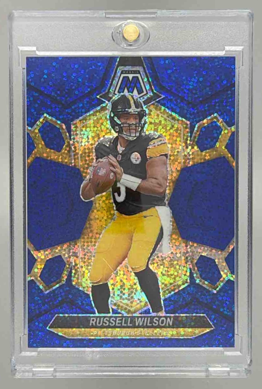 Card image for 2024 Panini Football Prizm Russell Wilson Prizmania #18 Pittsburgh Steelers