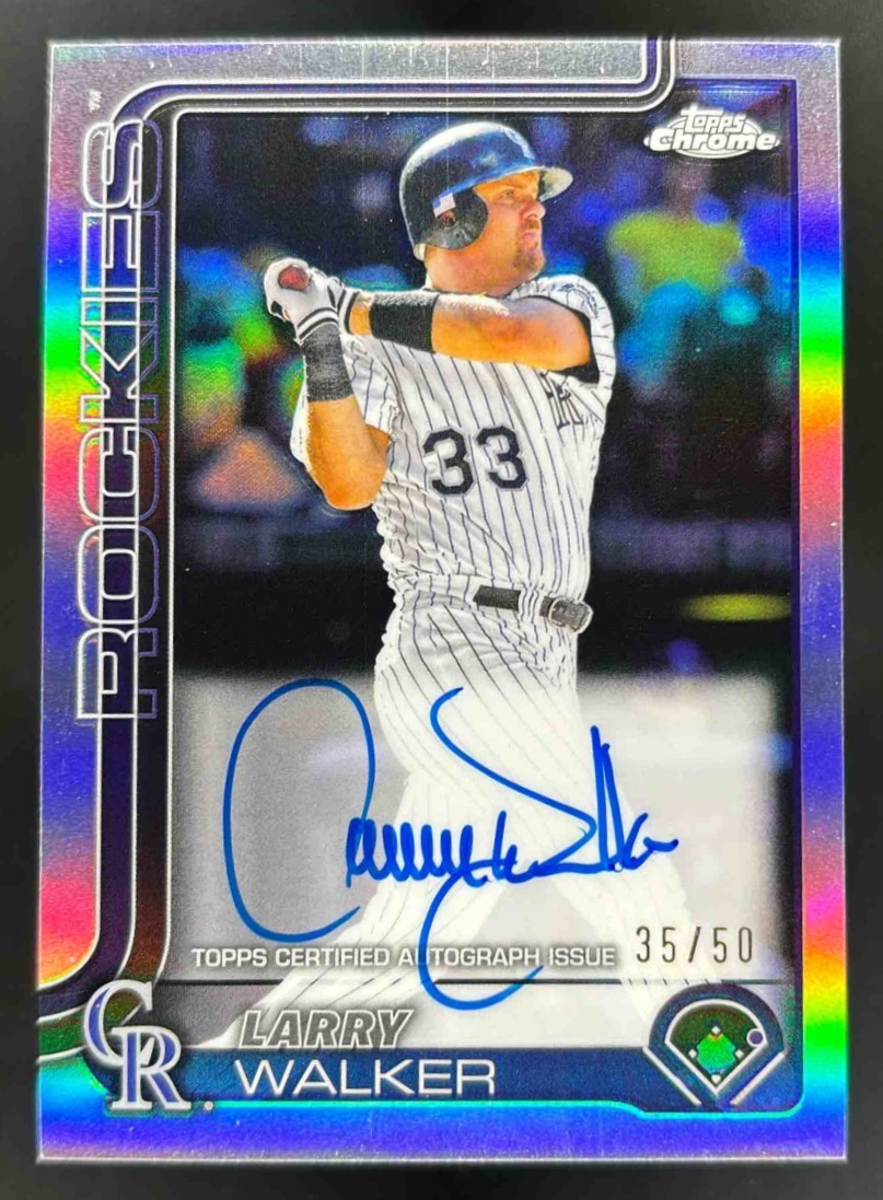 Card image for 2025 Topps Chrome Update Larry Walker Legends Auto /50 #CLA-LW Rockies