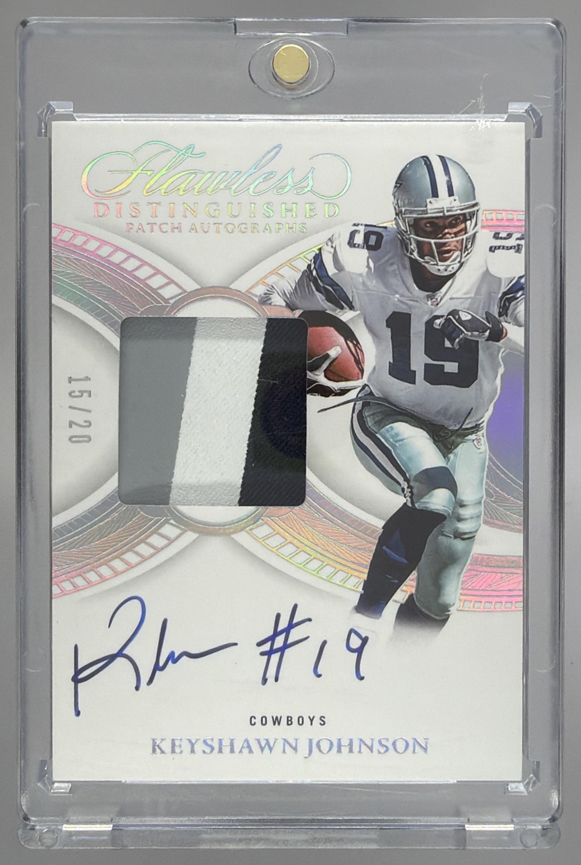 Card image for 2025 Panini Flawless Keyshawn Johnson Career Progressions Silver /20 #CP-KJN Auto