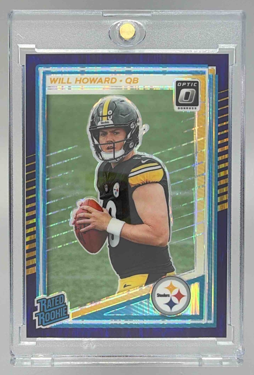 Card image for 2025 Panini Donruss Optic Will Howard Rated Rookie Purple Shock Prizm #233 Steelers