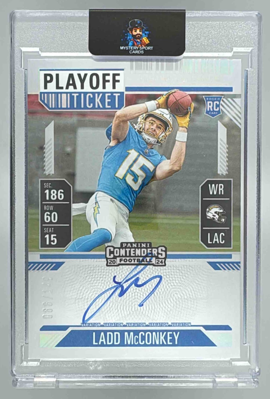 Card image for 2024 Panini Contenders Ladd McConkey Rookie Ticket RPS Auto #110 RC Chargers