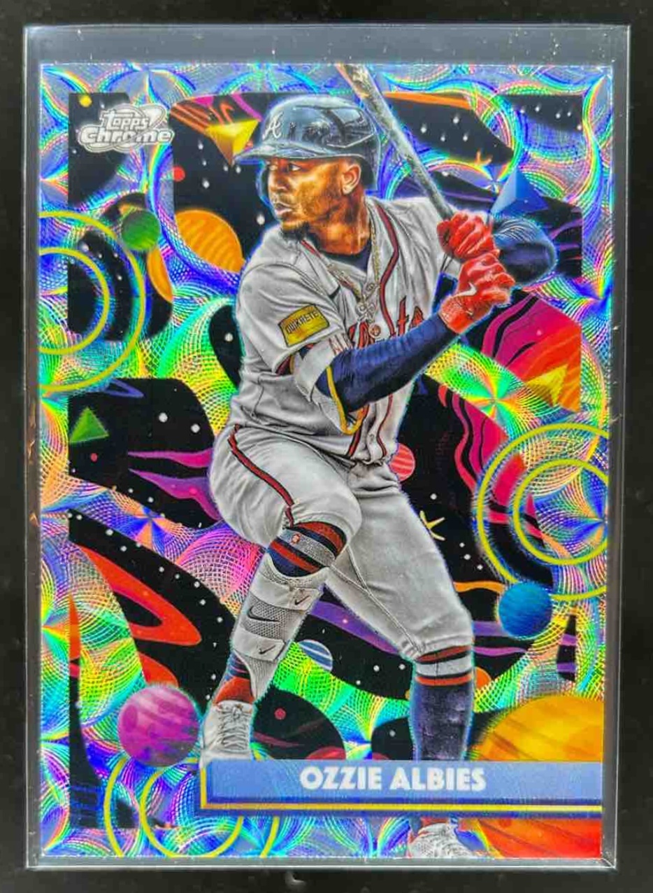 Card image for Ozzie Albies 2025 Topps Baseball Cosmic Chrome Nucleus Refractor Atlanta Braves
