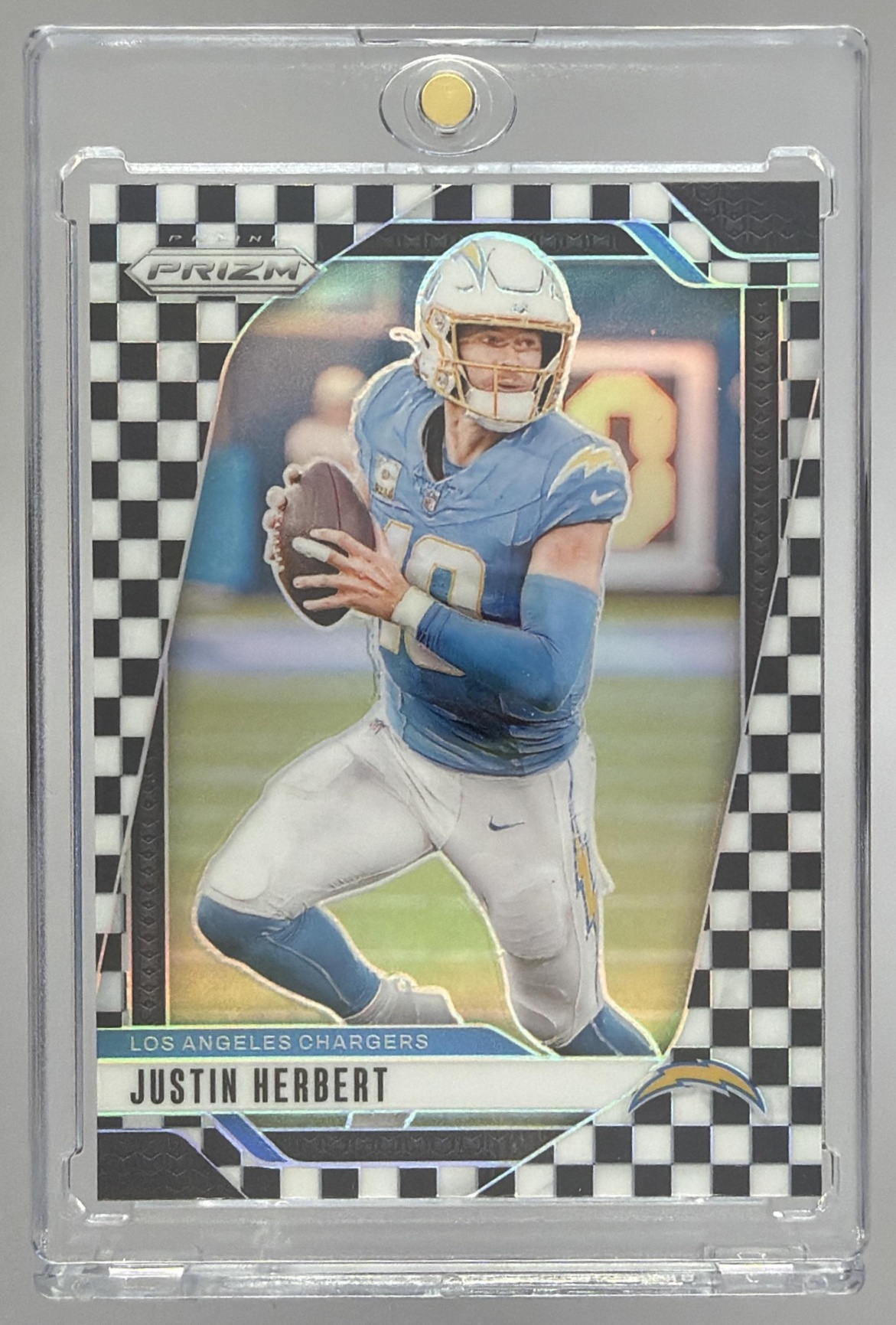Card image for 2024 Panini Prizm Justin Herbert Black and White Checker #157 Chargers