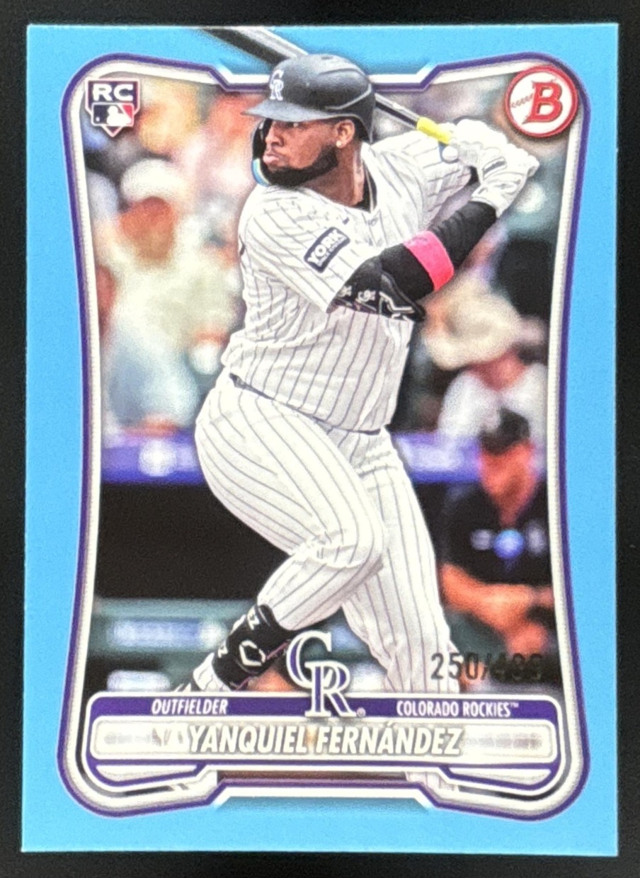 Card image for Yanquiel Fernandez 2026 Bowman Sky Blue Border /499 Colorado Rockies
