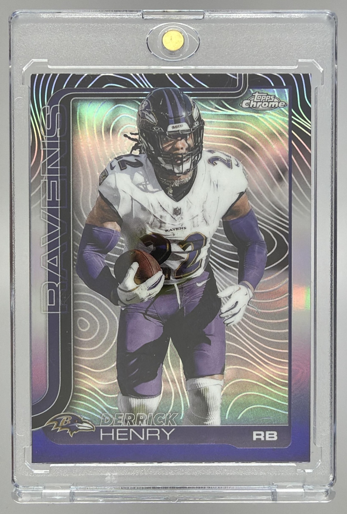 Card image for 2025 Topps Football Chrome Derrick Henry Etch Variation #25 SSP Baltimore Ravens