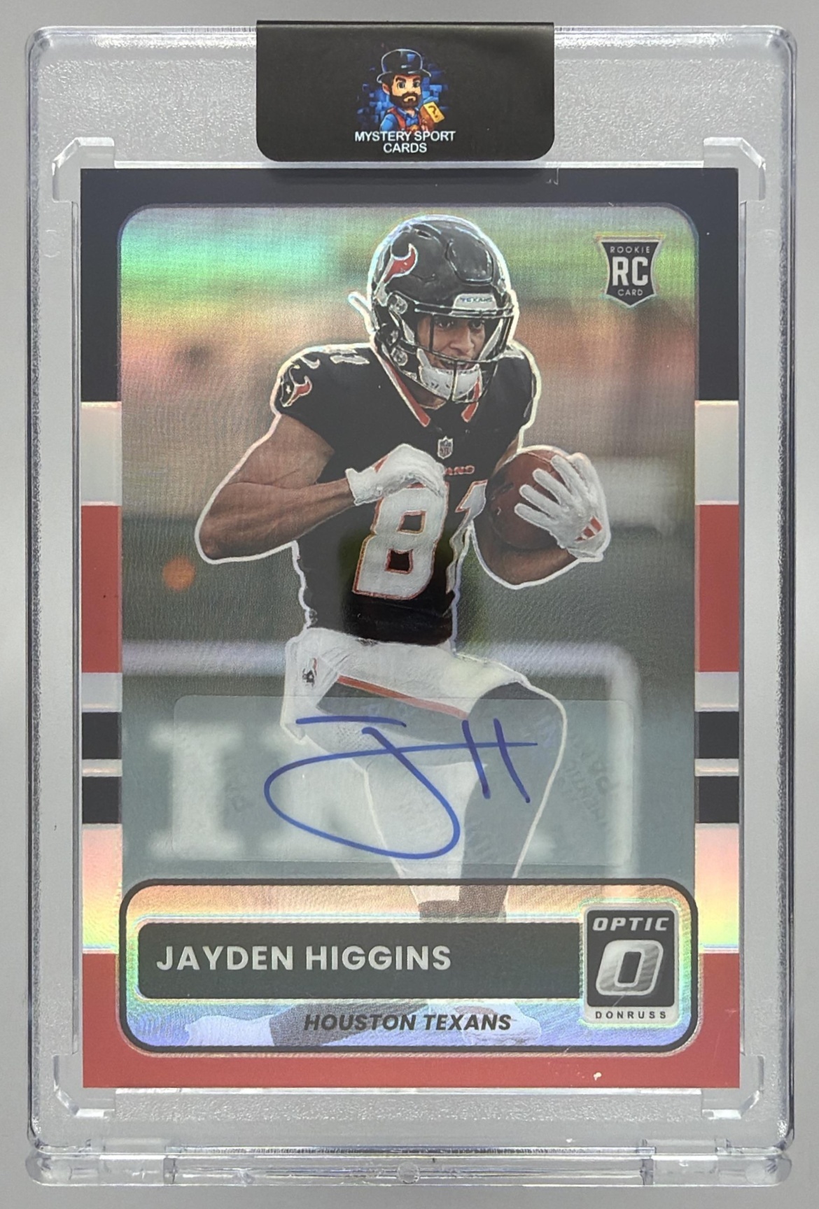 Card image for 2025 Panini Donruss Optic Jayden Higgins 2015 Retro Auto #13 RC Texans