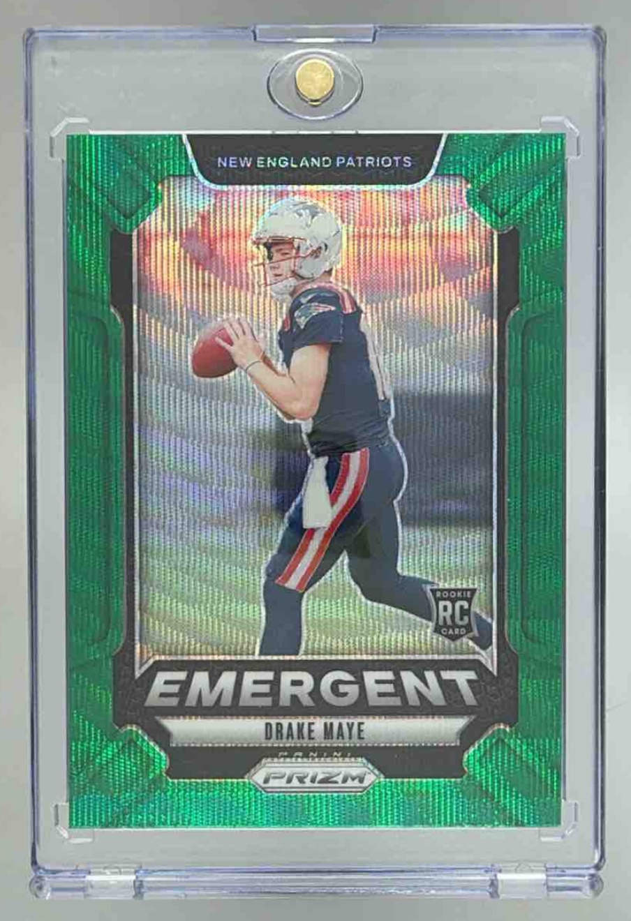 Card image for 2024 Panini Football Prizm Drake Maye Emergent Green #4 RC New England Patriots