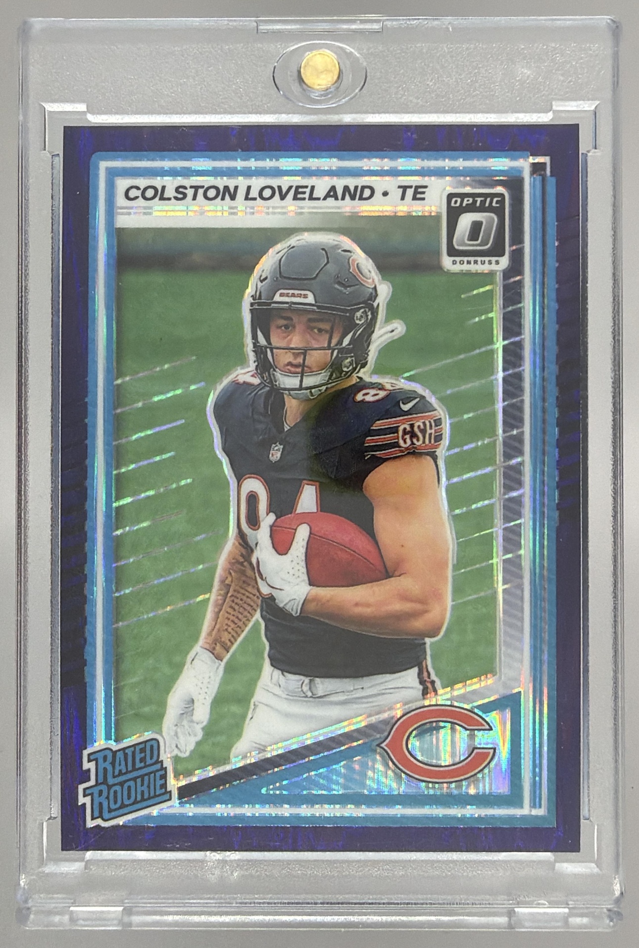 Card image for 2025 Panini Donruss Optic Colston Loveland Rated Rookie Purple Shock Prizm #204 Bears