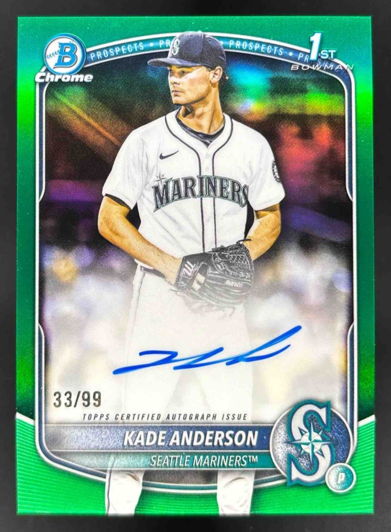 Card image for 2025 Bowman Draft Kade Anderson Chrome Auto Green Refractor /99 1st Prospect