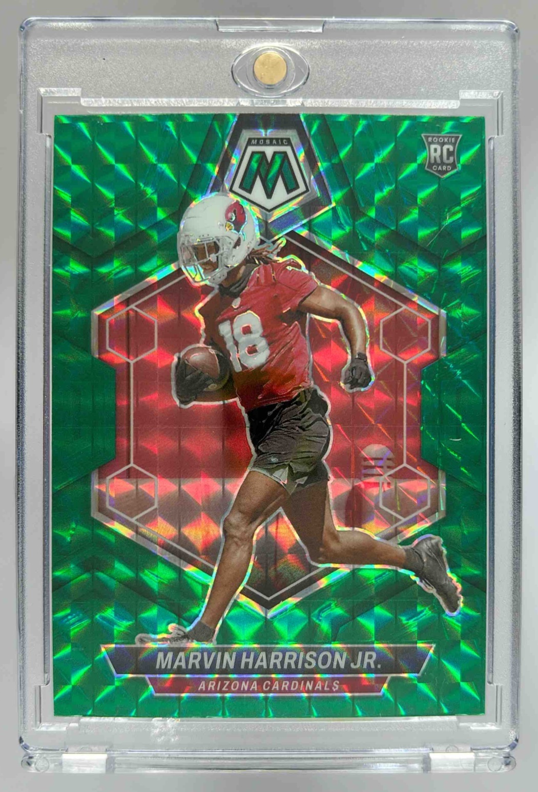 Card image for 2024 Panini Mosaic Marvin Harrison Jr. Green Prizm #304 RC Cardinals