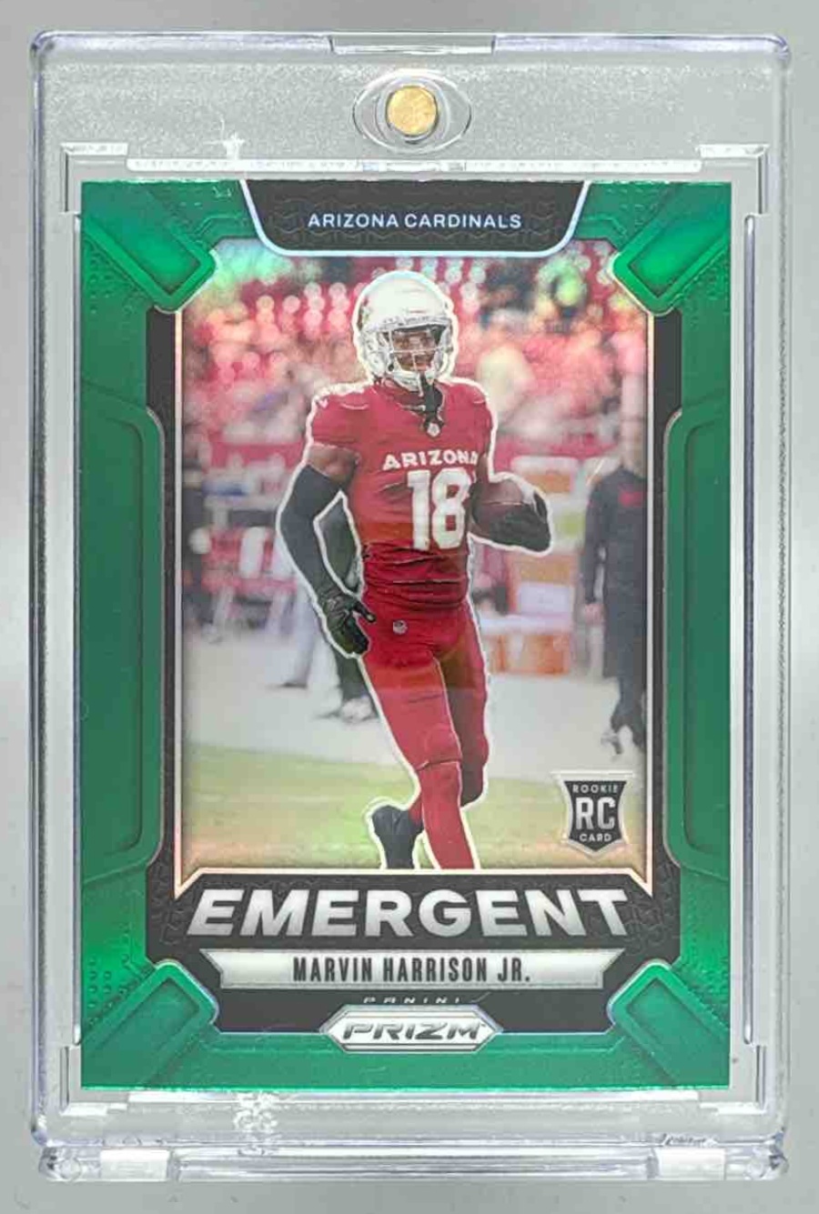 Card image for 2024 Panini Prizm Marvin Harrison Jr. Emergent Green Wave #5 RC Cardinals