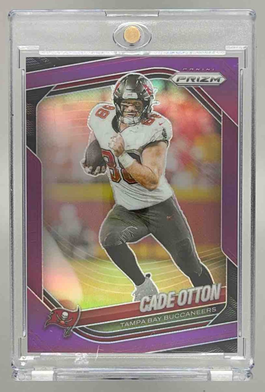 Card image for 2025 Panini Football Prizm Cade Otton Purple /125 #151 Tampa Bay Buccaneers